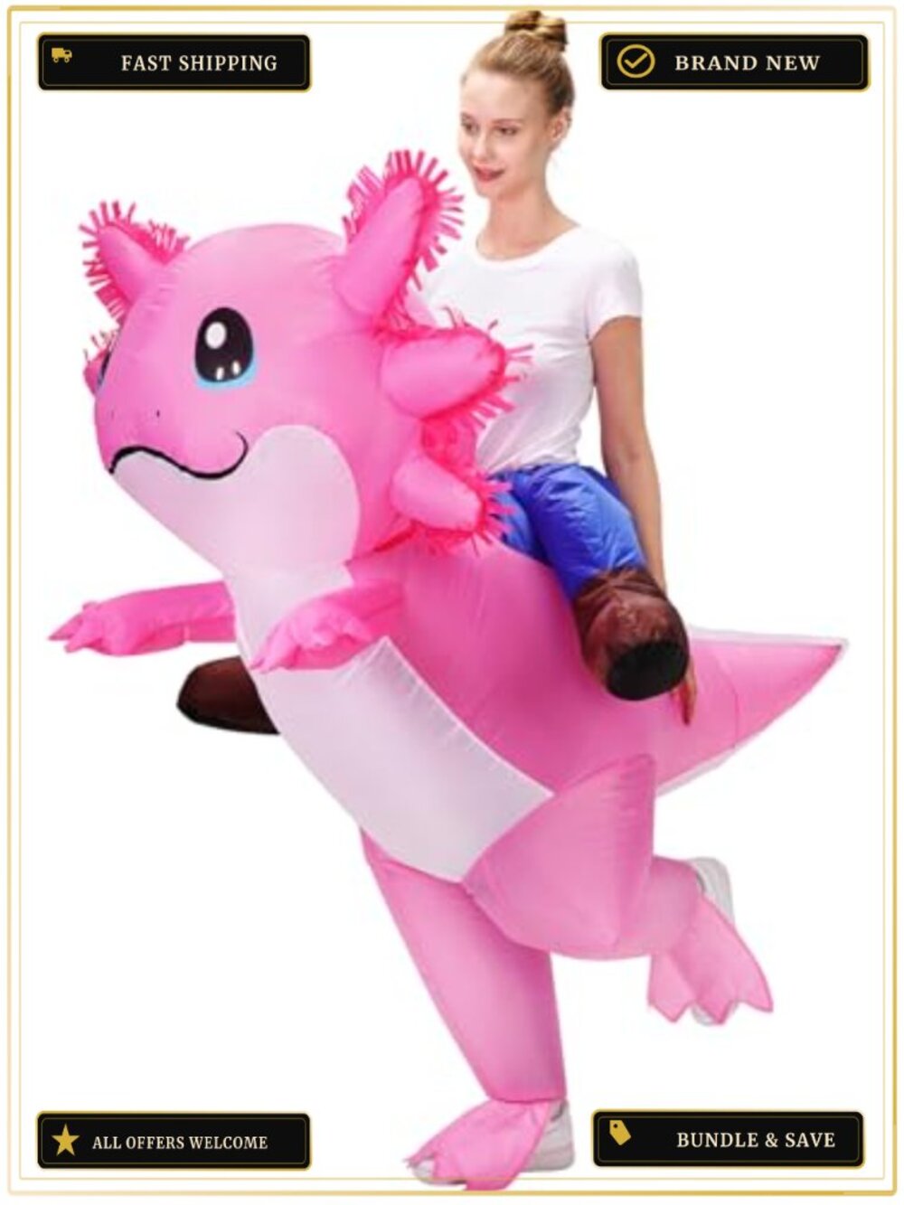 Axolotl Inflatable Costume Adult Halloween Ride On Blow Up Cosplay Party